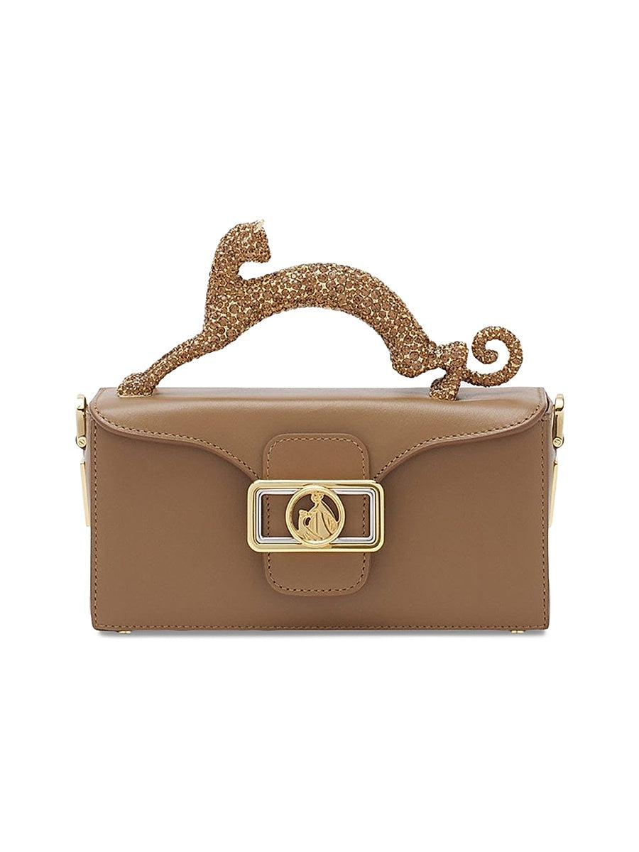 Nano Pencil Cat Top Handle Bag in Leather and Rhinestone