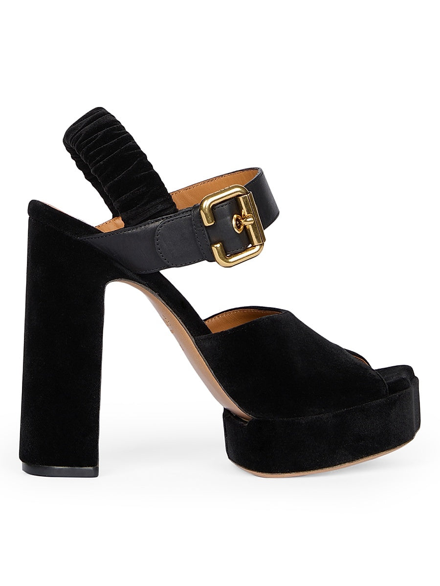 Aria Buckled Velvet & Leather Heels