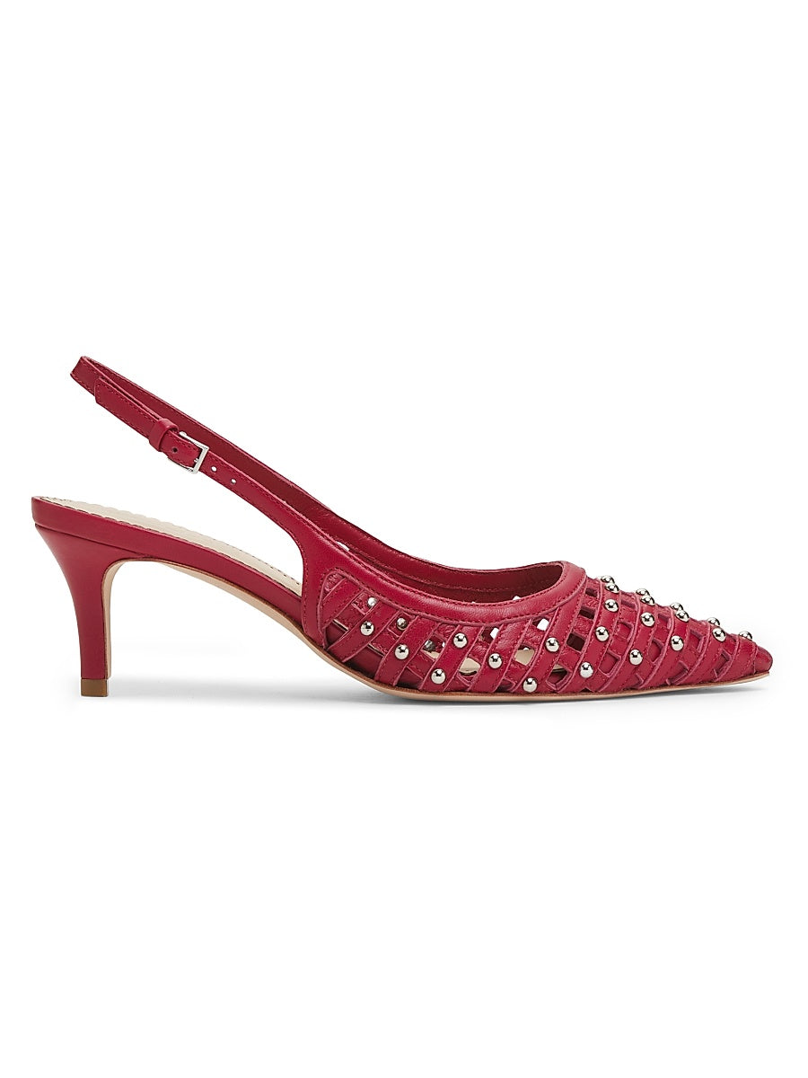 Rena 60MM Studded Cage Leather Slingback Pumps
