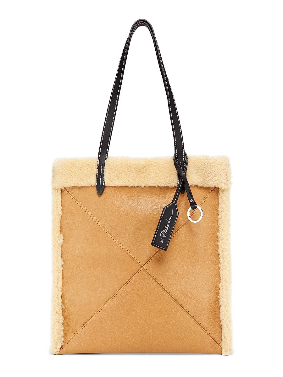 Slim Fur-Trimmed Leather Tote Bag