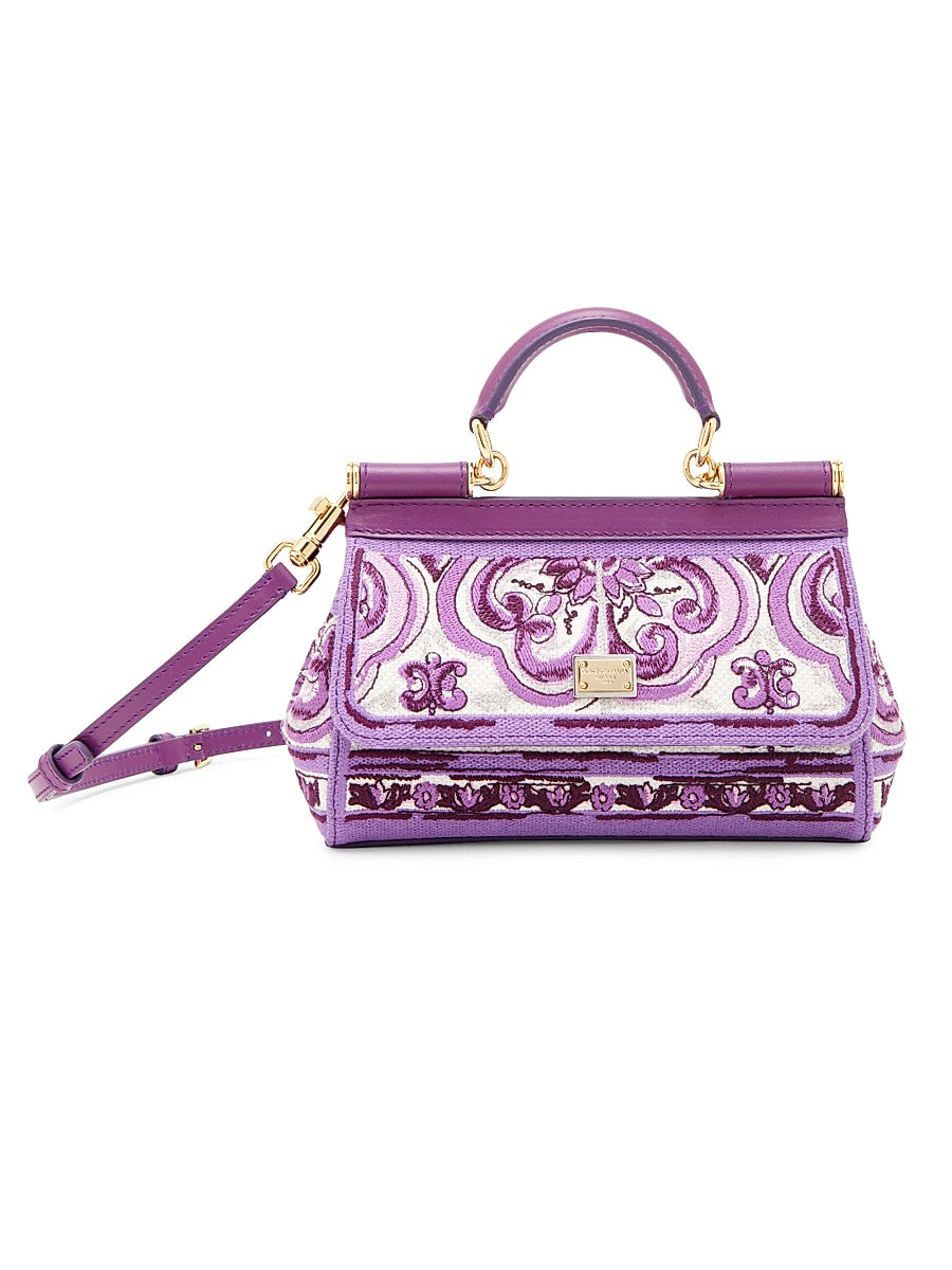 Maiolica Top Handle Cotton & Leather Bag