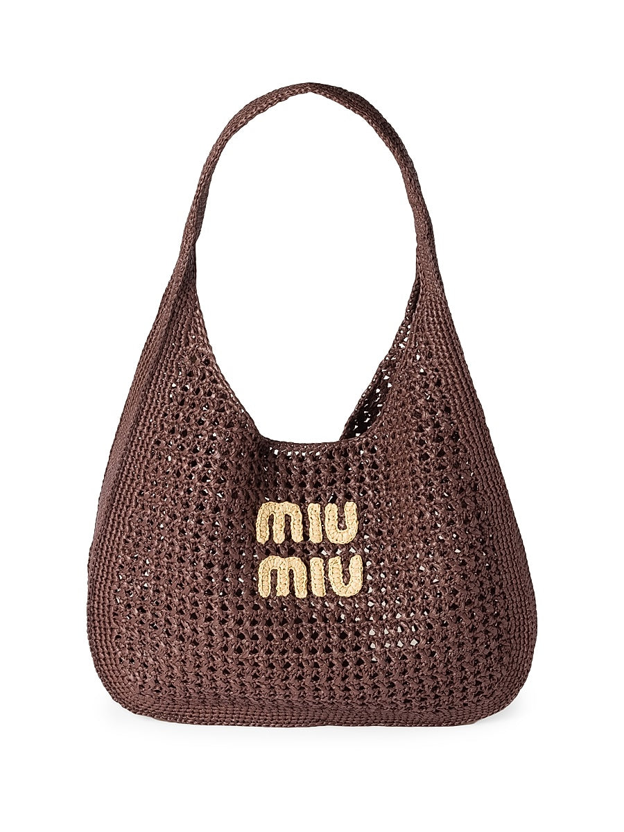 Raffia-Effect Woven Hobo Bag