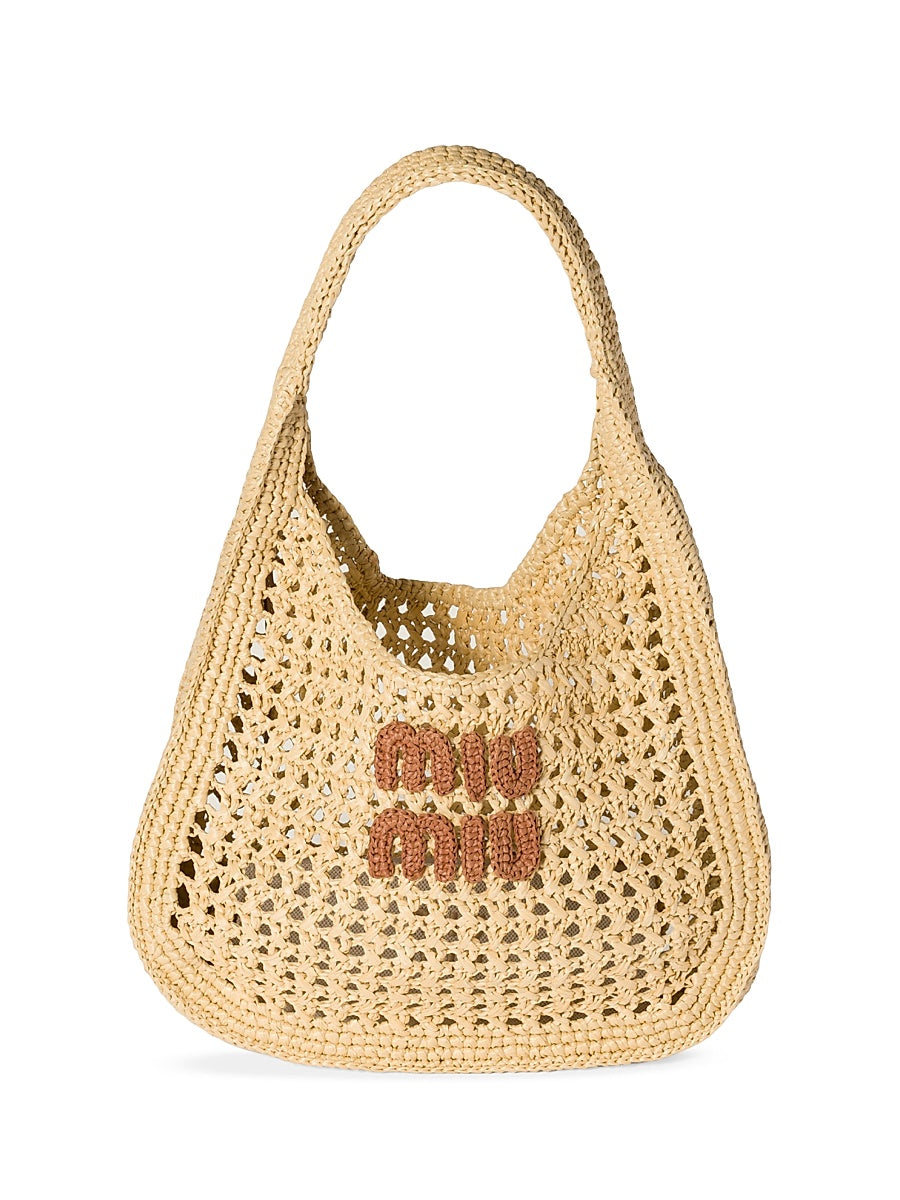 Raffia-Effect Woven Hobo Bag