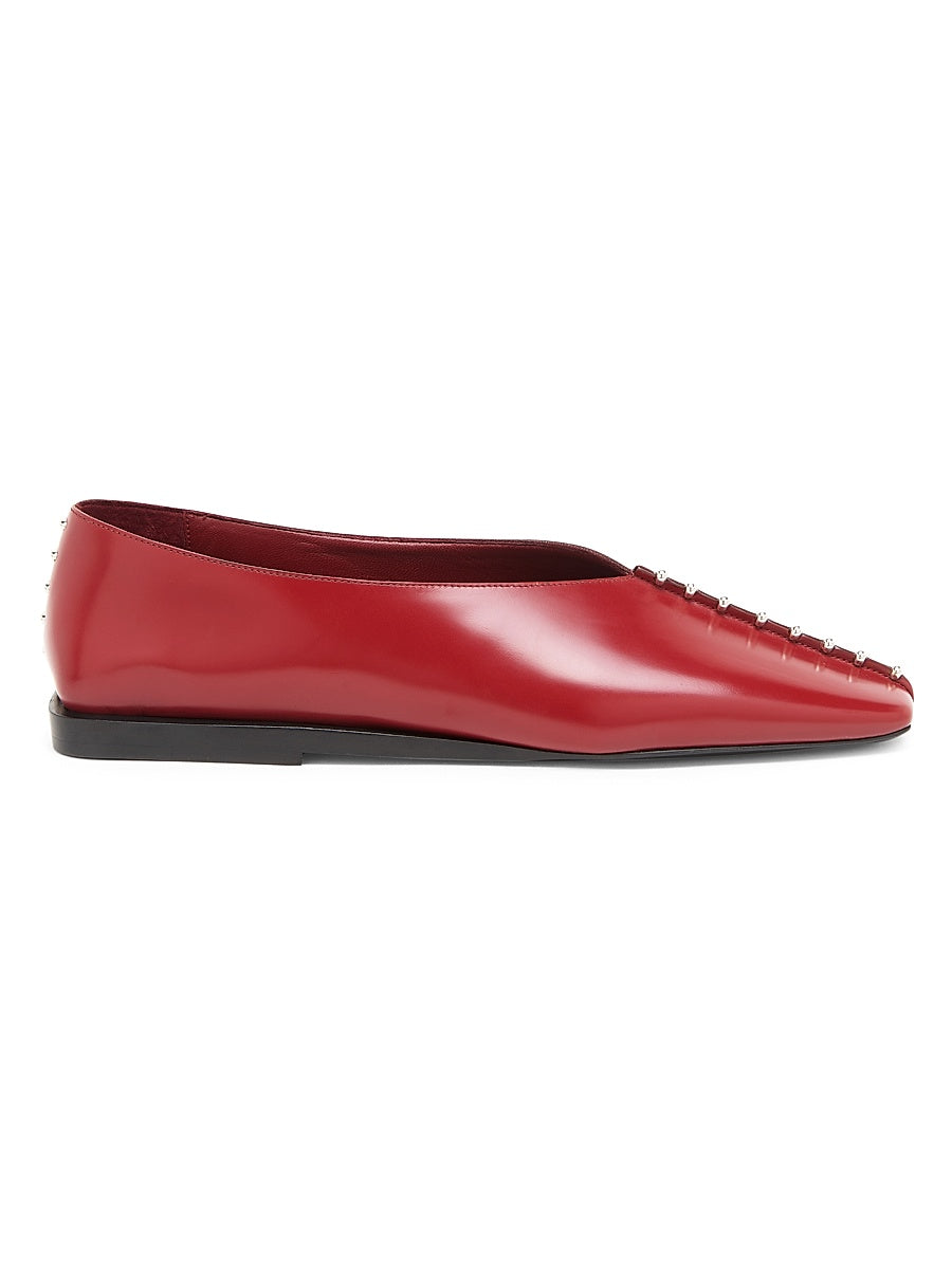 Embellished Leather Ballerina Flats