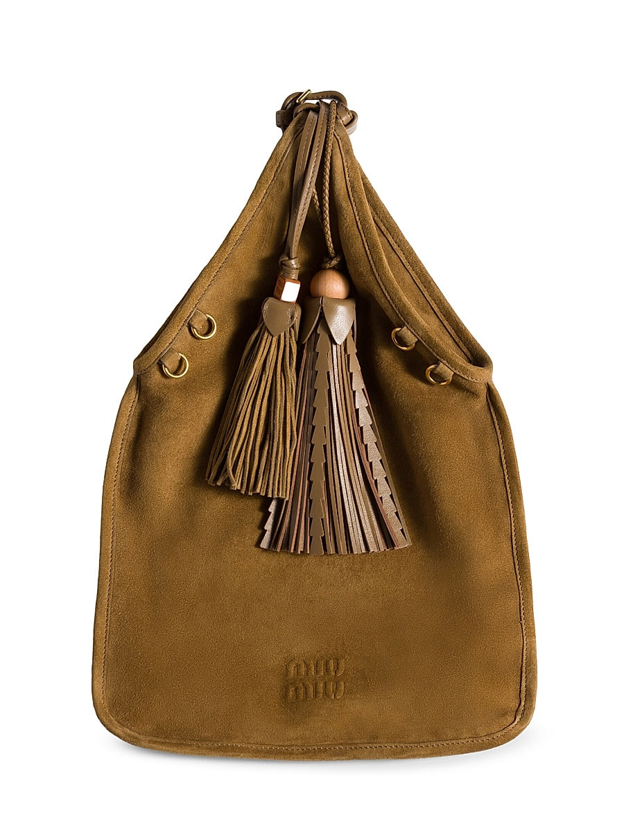Suede Handbag with Tassels