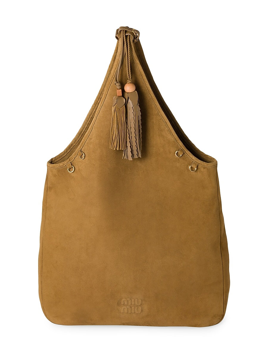 Suede Top Handle Bag with Tassels