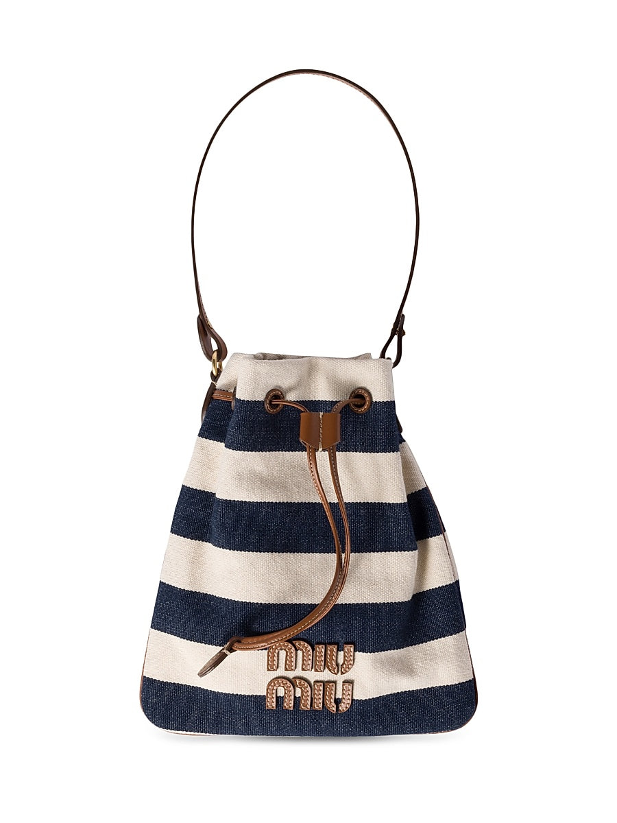 Striped Fabric Drawstring Top Handle Bag