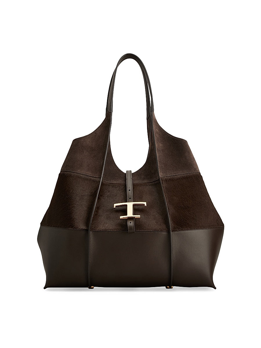 Medium T Timeless Calf Hair & Suede Shopper Tote Bag