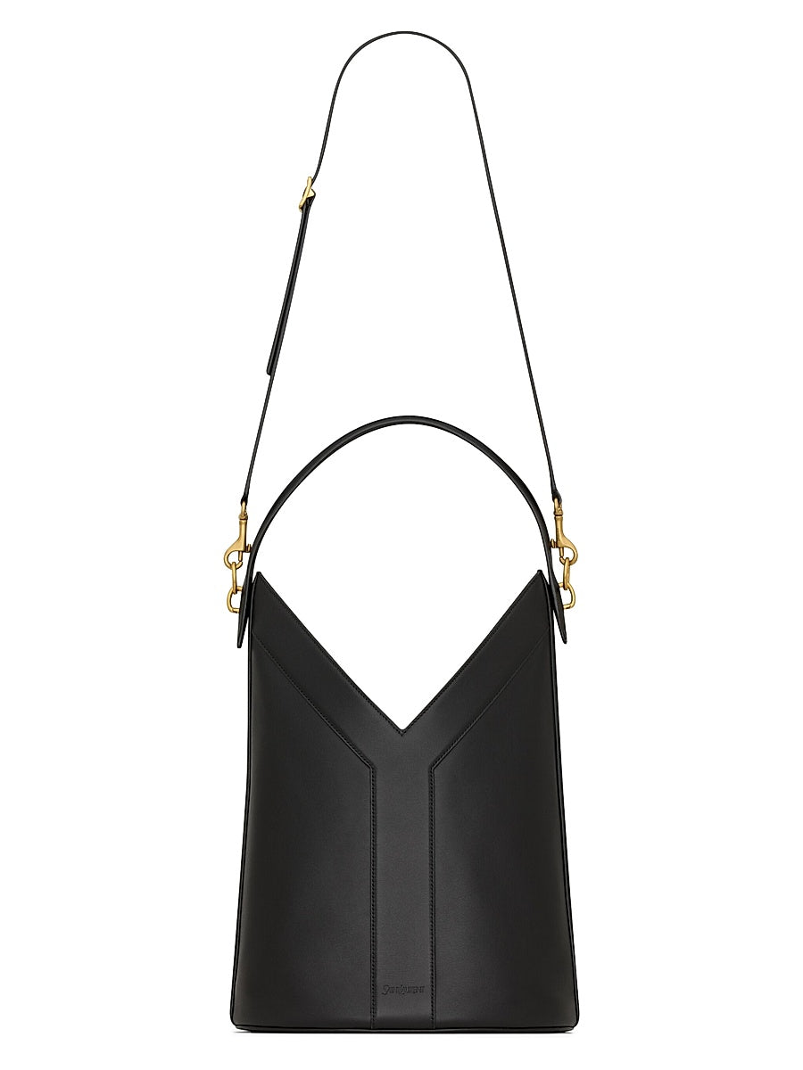 Y Top Handle Bucket Bag in Leather