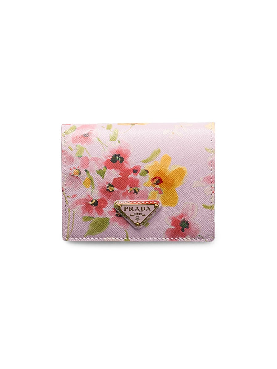 Small Floral-Print Saffiano Leather Wallet