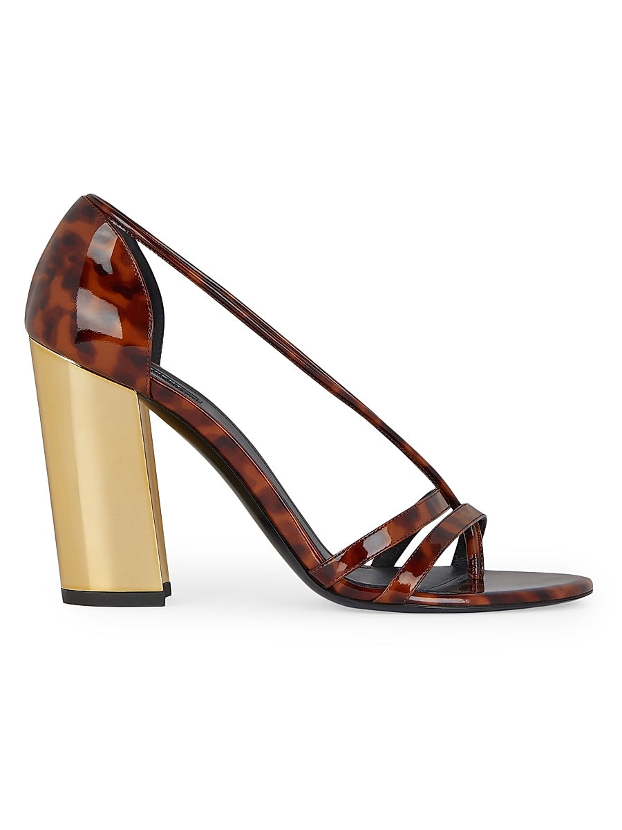 Block Heeled Sandals in Tortoise Shell Patent Leather