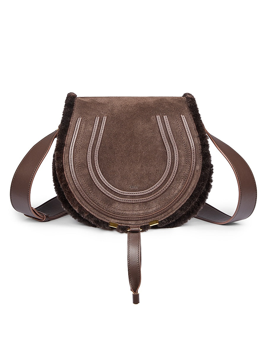 Marcie Shearling-Trim Suede Crossbody Bag