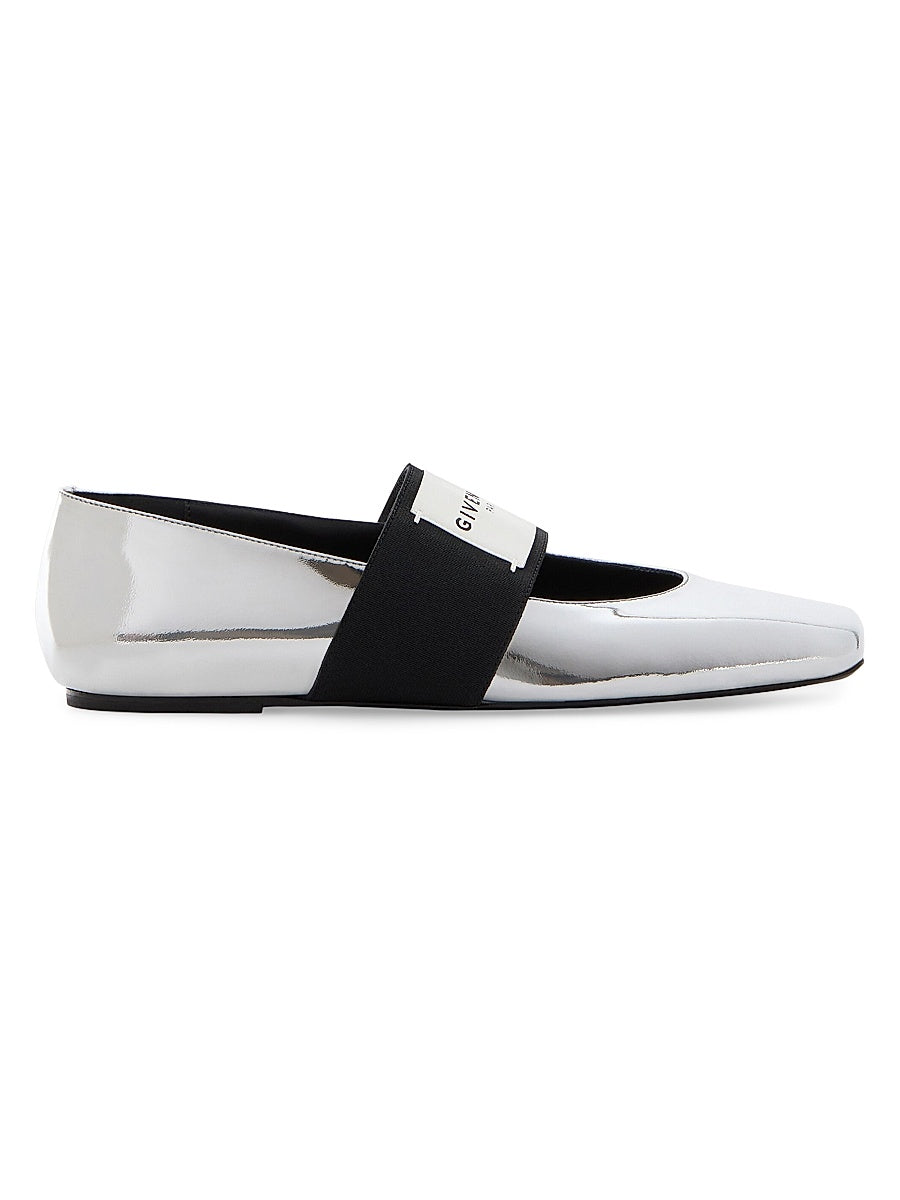 Sliced Square Ballerinas in Mirror Effect Leather