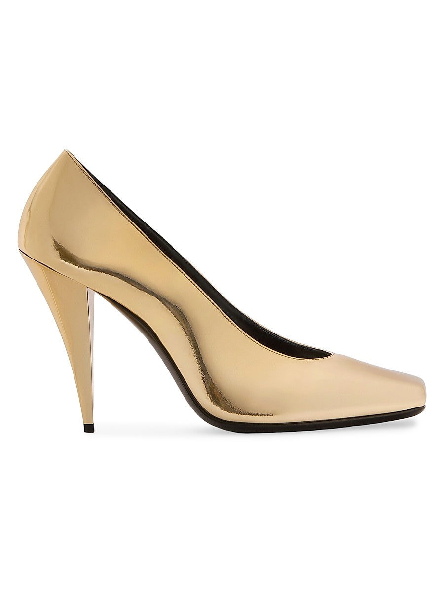 Sliced Square Pumps in Mirror Effect Leather