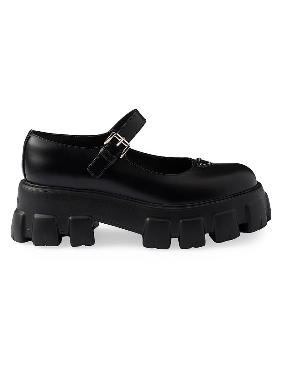Brushed Leather Monolith Mary Janes