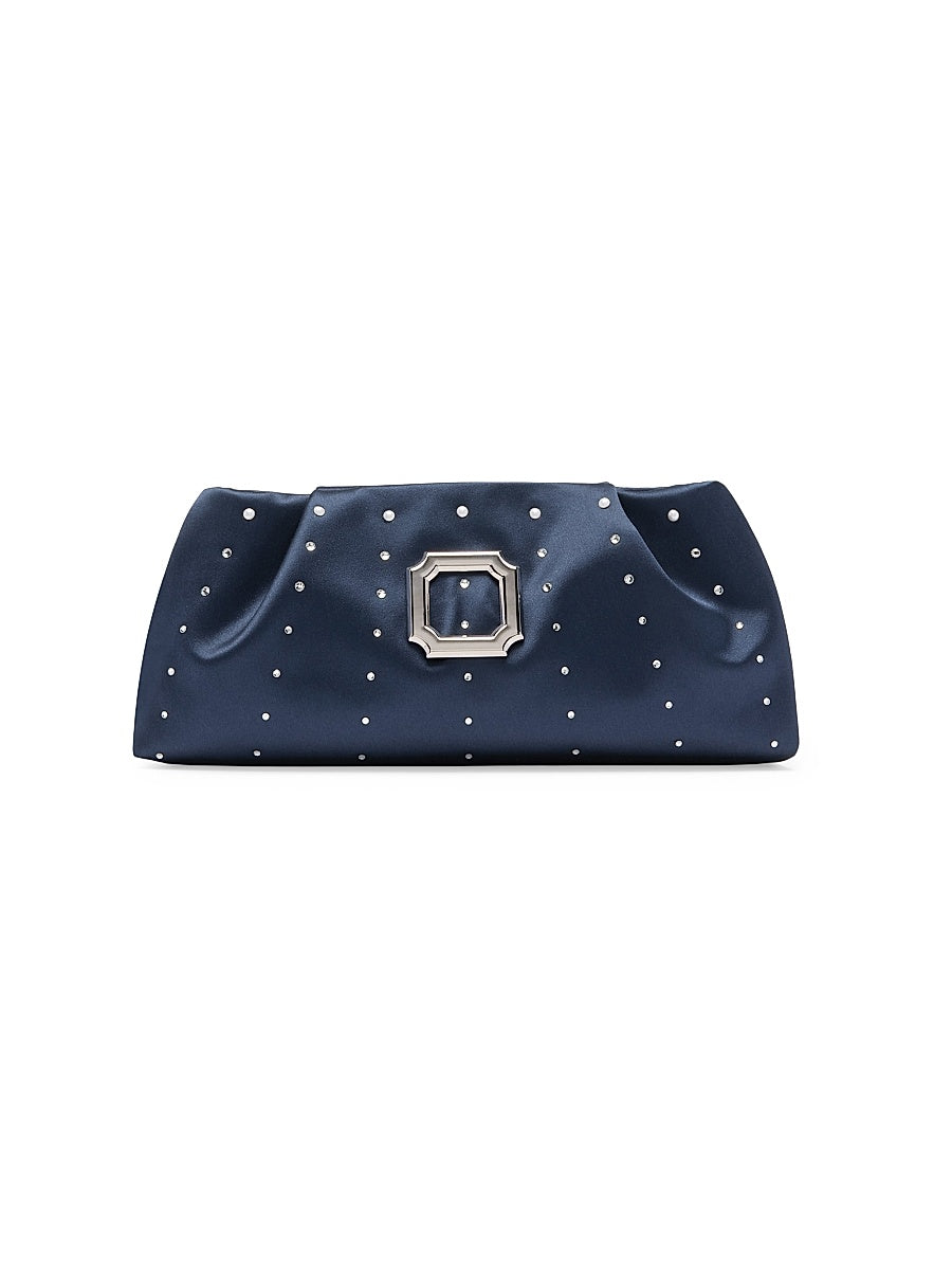 Vittoria Satin Clutch Bag with Crystal and Pearl Embellishments