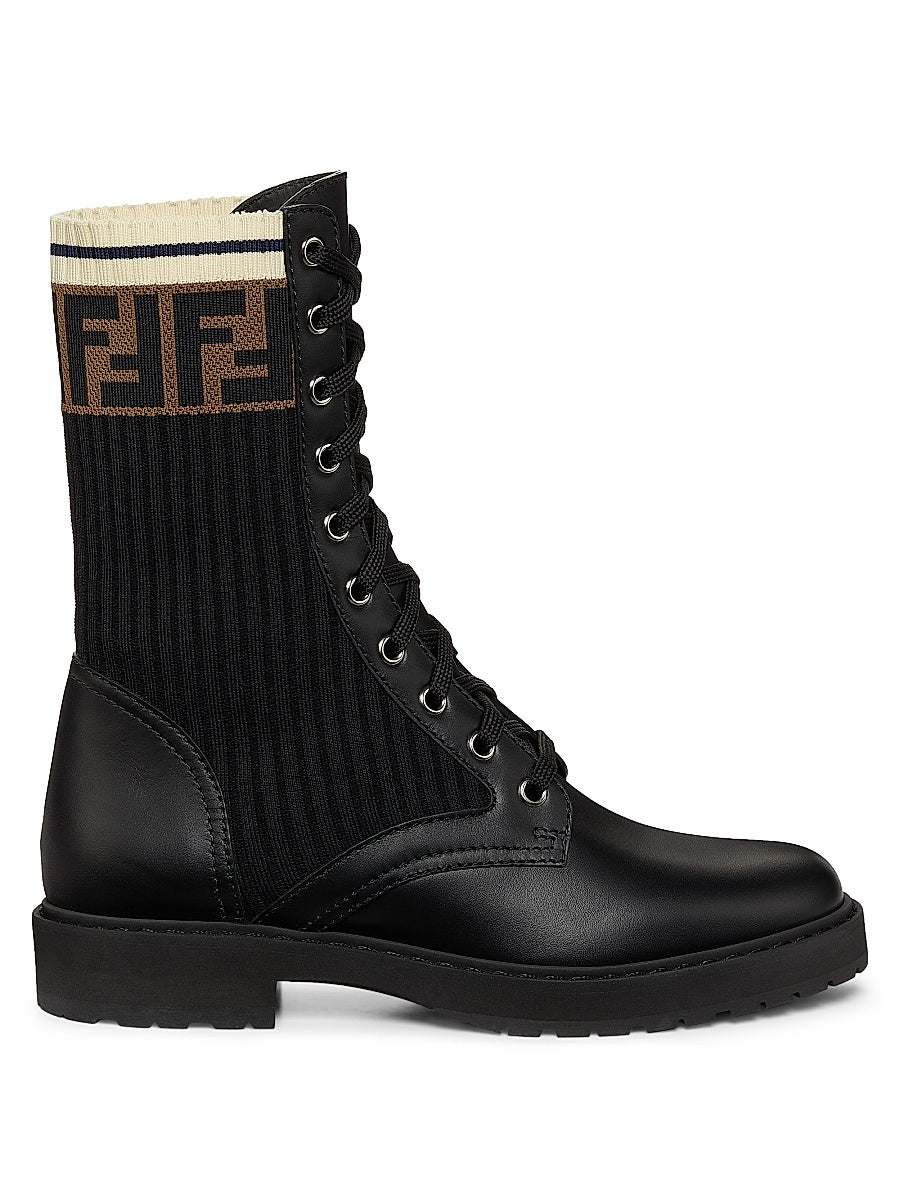 Rockoko Leather & Knit Combat Boots
