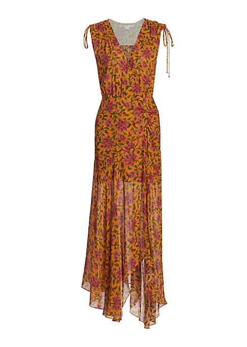 Floral Ruched Silk Dress