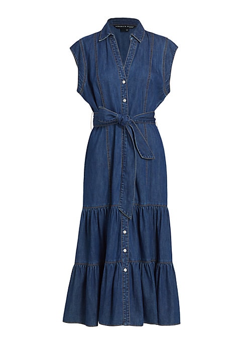 Tie-Waist Denim Midi Dress