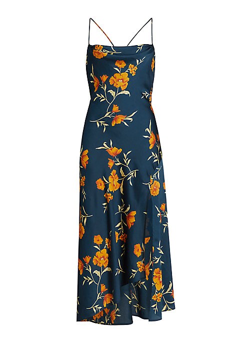 Floral Satin Cowl Midi Dress