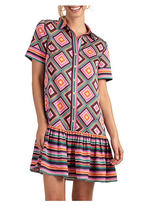 Diamond Print Drop-Waist Dress