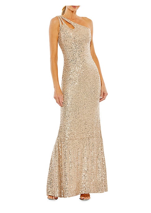 Metallic One-Shoulder Glam Gown