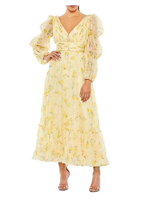 Puffed Floral Midi Dress