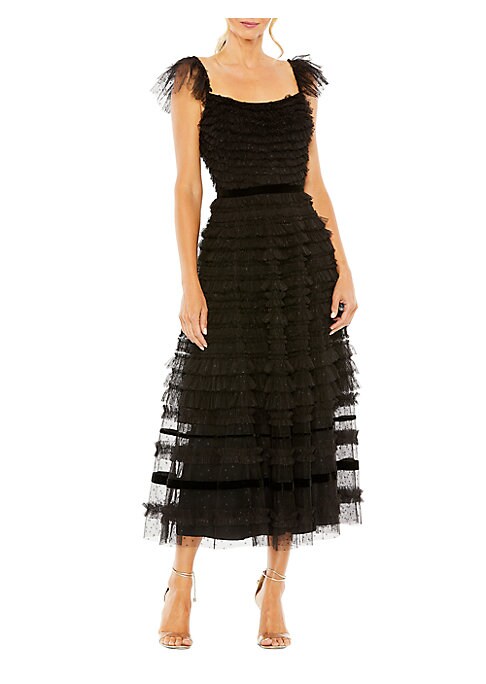 Ruffled Velvet Tulle Gown