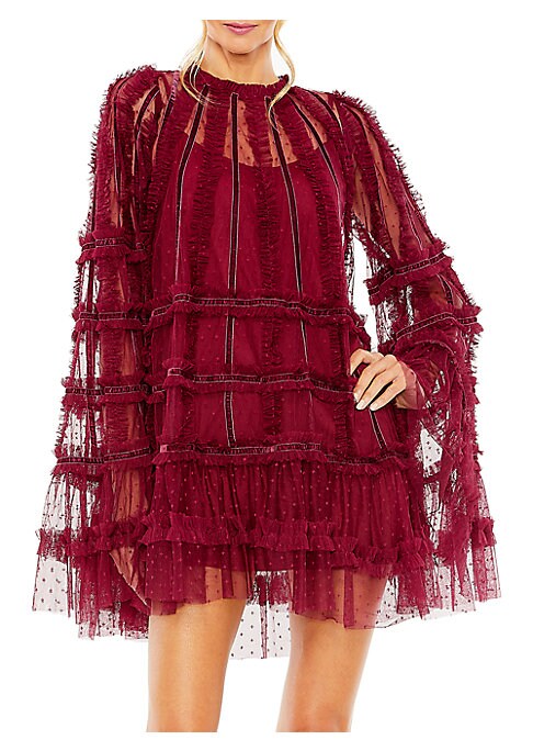Ruffled Bell-Sleeve Tulle Dress