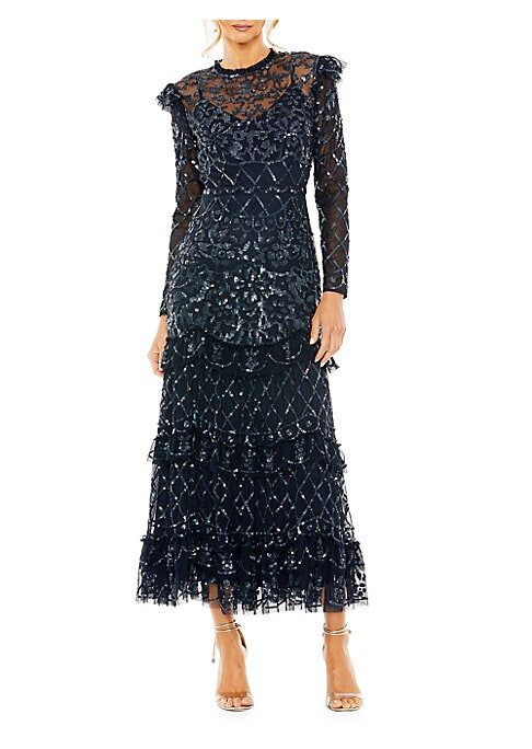 Sequin Flutter Evening Gown