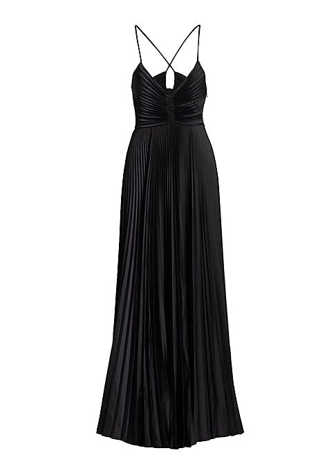 Pleated V-Neck Evening Gown