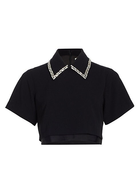 Crystal-Collared Satin Top