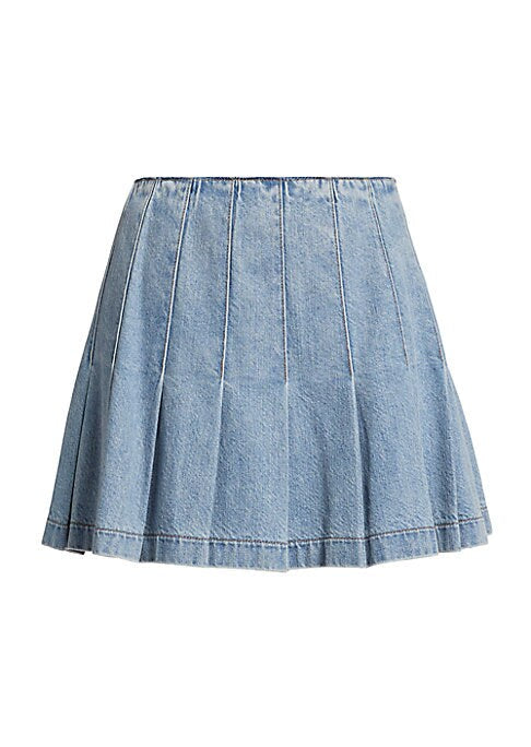 Pleated Denim Charm Skirt