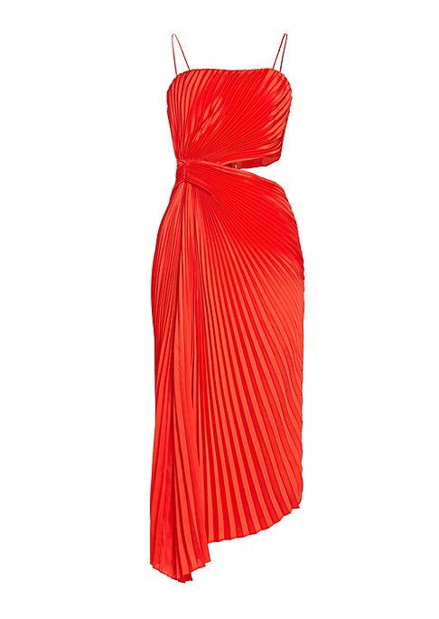 Pleated Asymmetric Midi Dress