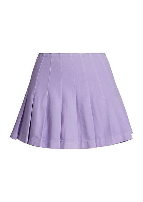 Pleated Stretch Denim Skirt