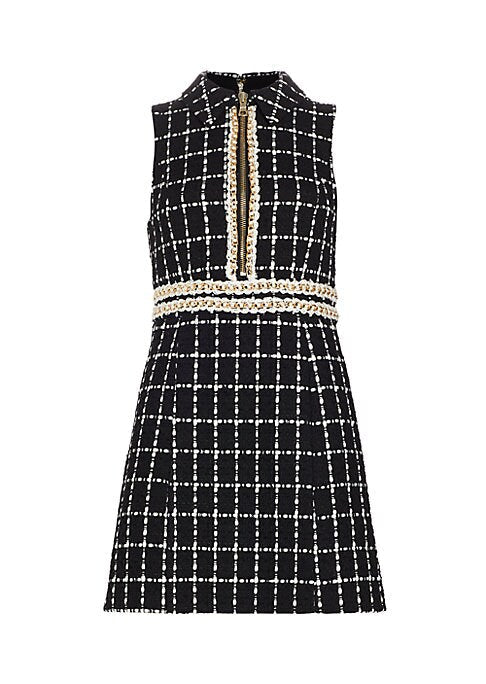 Pearl-Embellished Check Dress