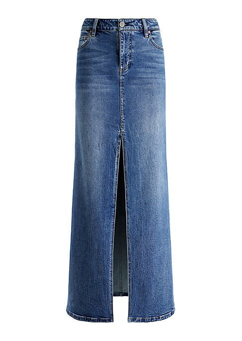 Slit Denim Maxi Skirt
