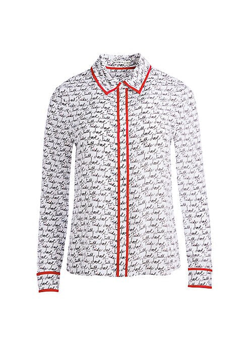Scripted Silk Button-Up