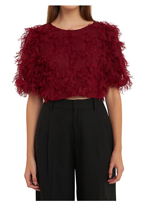 Feathered Mesh Crop Top
