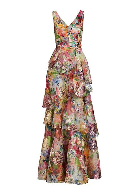 Floral Ruffle Evening Dress