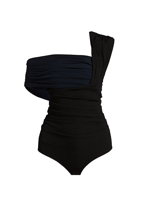 Chic One-Shoulder Colorblock Bodysuit