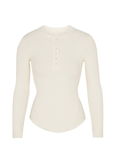 Rib Button Long-Sleeve Top