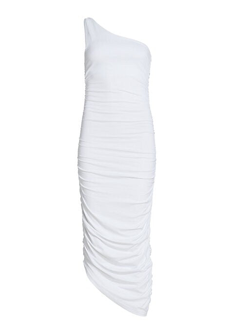 Asymmetric Ruching Midi Dress