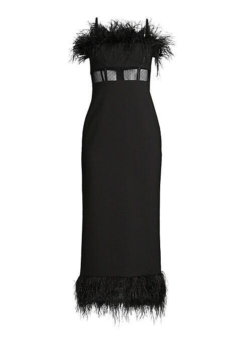 Feathered Elegance Midi Dress