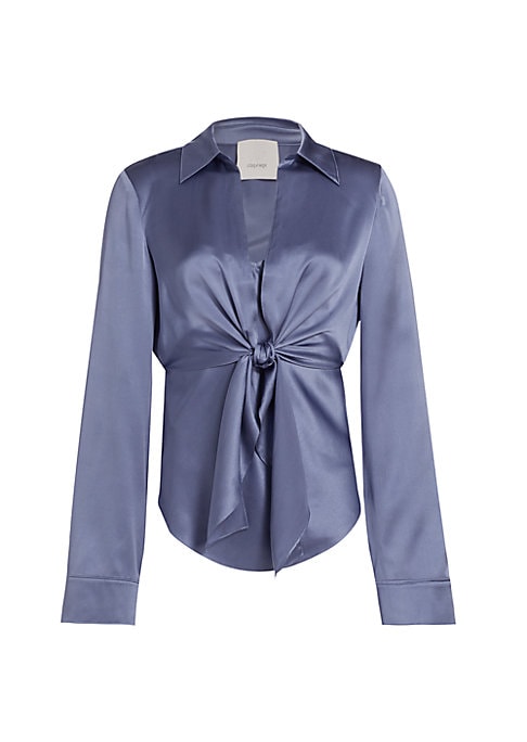 Lustrous Tie-Front Blouse