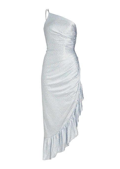 Silk Ruffle One-Shoulder Dress