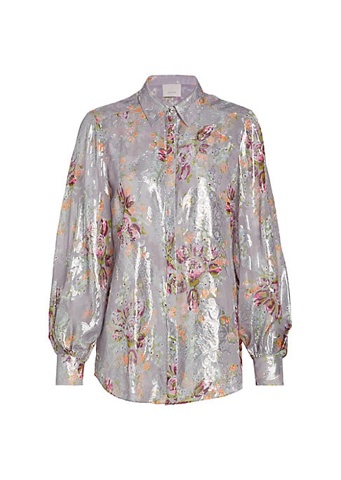 Metallic Floral Silk Blouse