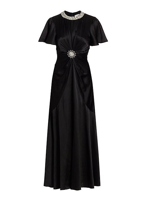 Twist-Front Crystal Silk Gown