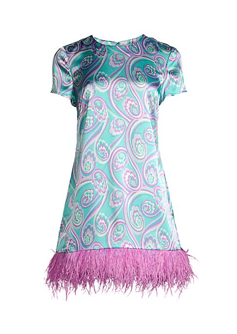 Feathered Satin Shift Dress