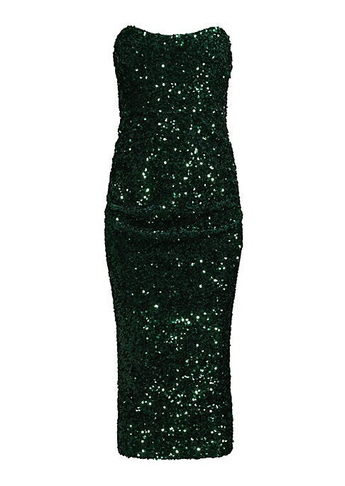 Sequined Strapless Midi Dress